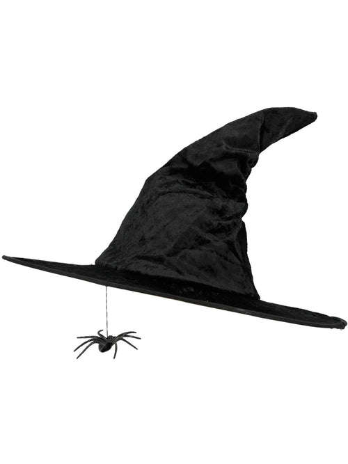 Black Velour Witch Hat with Spider Detail